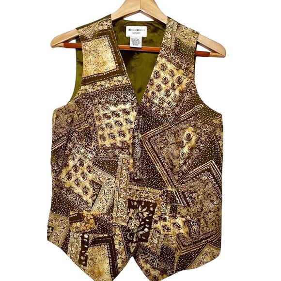 Vintage Kriss Kross Silk KhahiTan Batik Print Multi Pocket Vest Women’s Size S - Picture 1 of 12